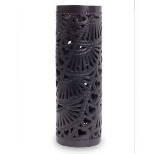 Novica Handmade Oaxacan Black Clay Floral Hearts Vase
